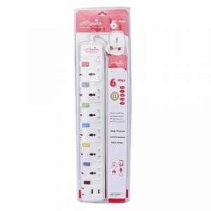 OfficePoint 6-Way Multi-Socket Power Strip with Surge Protection and USB
